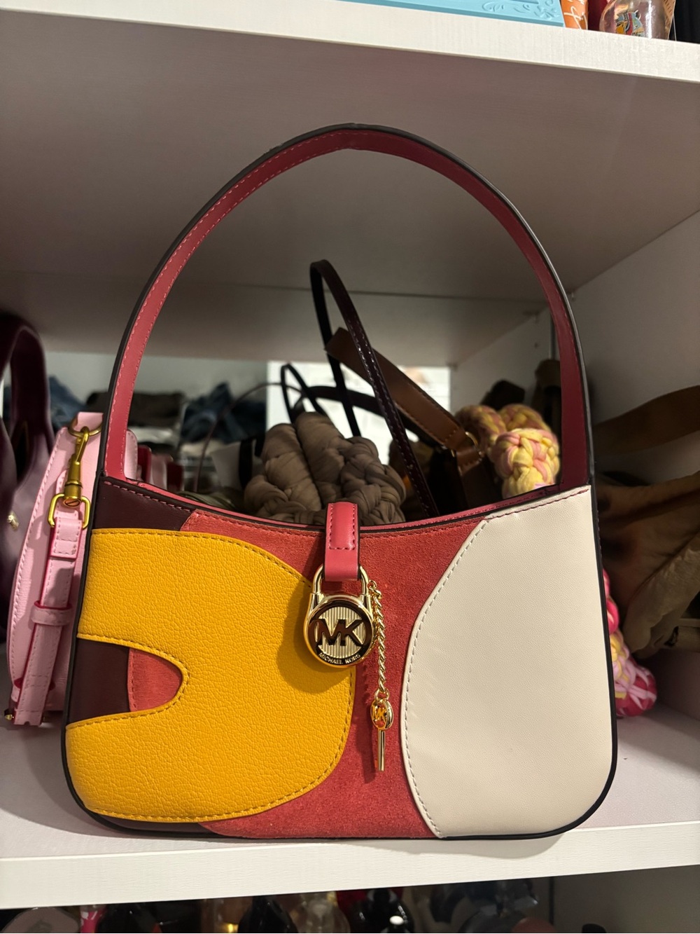 Michael Kors Colorblock Shoulder Bag in Pink, Yellow & Cream